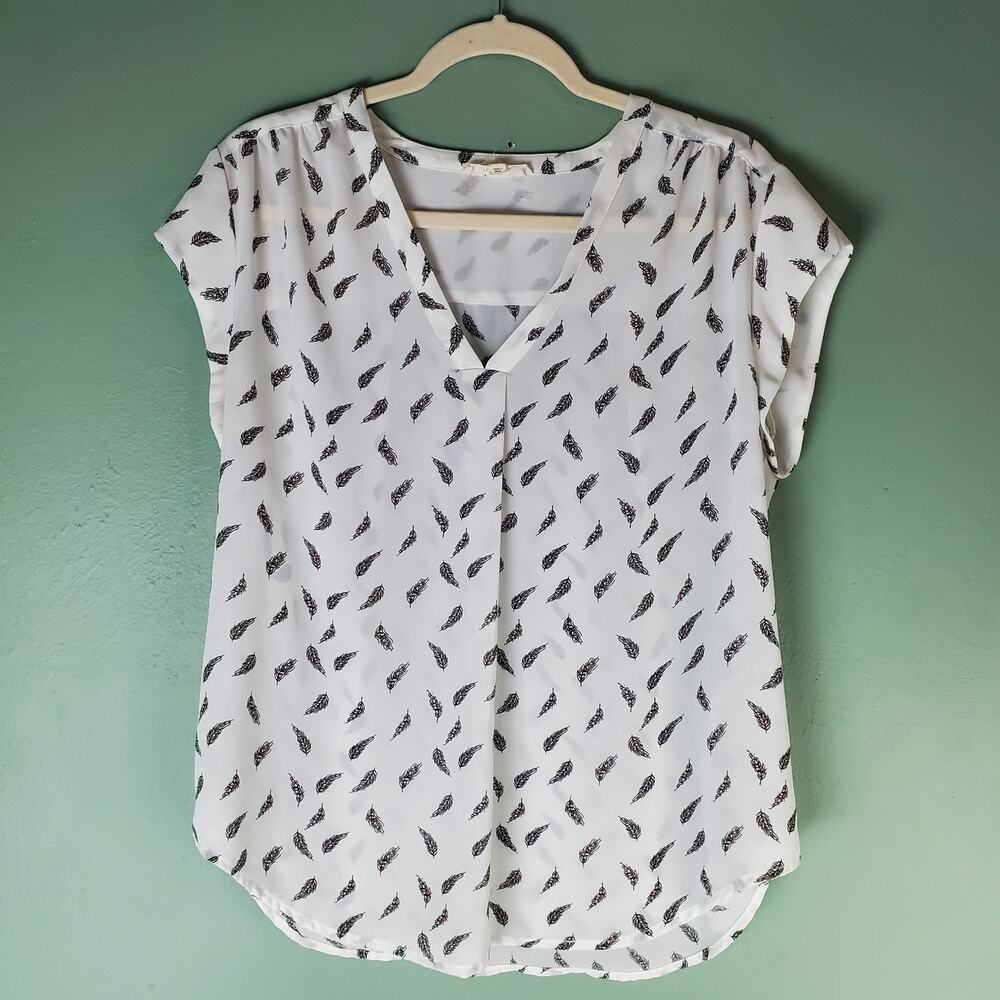 Fun2fun Womens White Feather V-Neck Lillian Tie Sleeve Blouse Top Size Large
